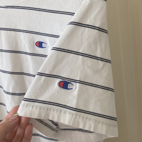 Champion Small Logo Striped T-Shirt in White - Picture 2 of 6